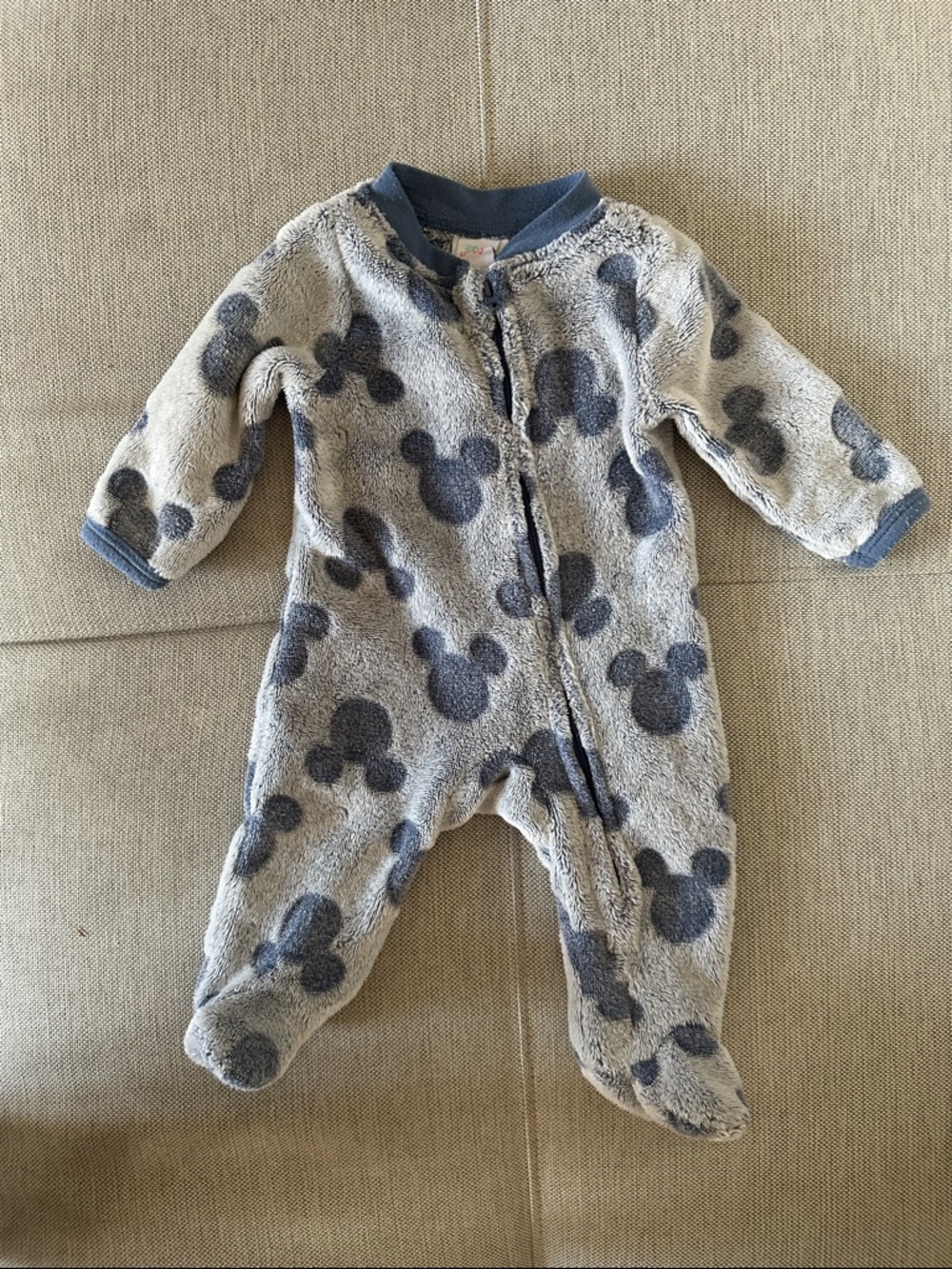 Disney Gray and Blue Mickey Fleece Footed One-Piece